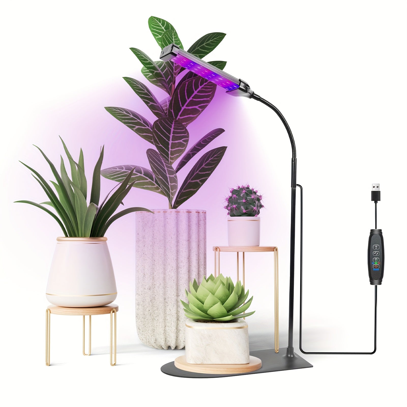 1-Pack Full Spectrum LED Plant Grow Light with Base, Movable Overhead Grow Lamp, White/Red/Blue LED Beads, 10 Dimmable Levels & Auto Timer 3/9/12H, Desktop Cabinet Clip-On Design, Perfect for Indoor Potted Plants, Easy Maintenance, Ideal Choice