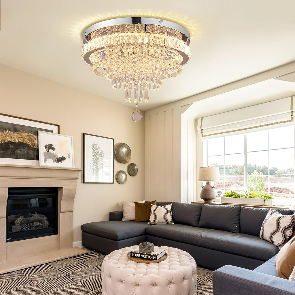 19.7-Inch Modern Crystal Ceiling Light LED Pendant Light, Warm White Light, Recessed Lighting Fixture for Bedroom, Living Room and Dining Room