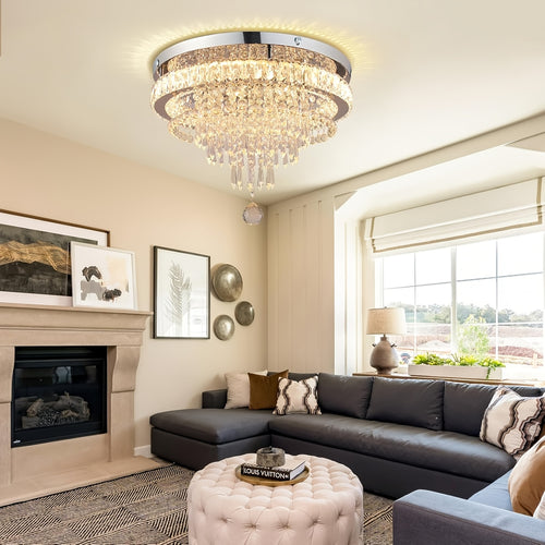 19.7-Inch Modern Crystal Ceiling Light LED Pendant Light, Warm White Light, Recessed Lighting Fixture for Bedroom, Living Room and Dining Room