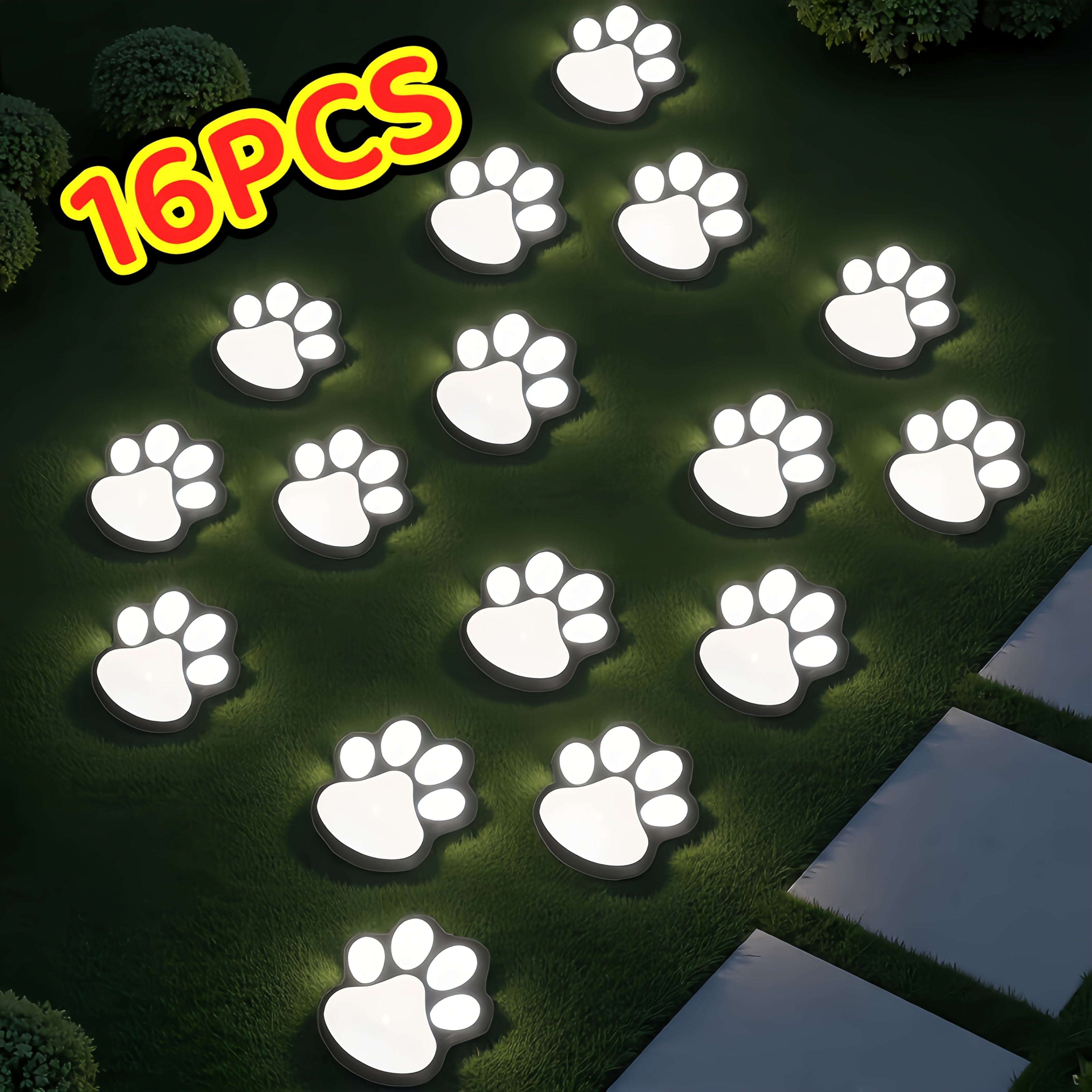 Outdoor Ground Light Designed for Pet Lovers: IPX4 Waterproof, 16-Piece Solar LED Dog Paw Print Light Set, Automatic On/Off Function, Perfect for Garden, Walkway, Indoor Decoration and Four Seasons Home Decoration Gift