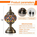 Turkish-Moroccan mosaic rechargeable night light, portable cordless table lamp, 3600mAh rechargeable battery, bohemian stained glass, handmade decorative light for bedroom, dining room, living room, office, holiday gift