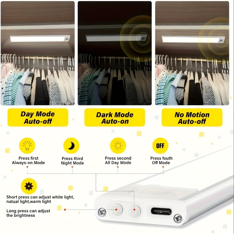 [Magnetic LED light] 2-pack rechargeable magnetic LED motion sensor light | wireless, adjustable brightness and color, cabinet light, wardrobe lighting, stylish modern design | available in 7.87in / 11.8in / 15.7in lengths