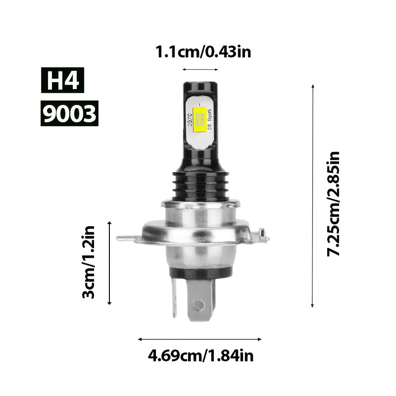 2个 H4 LED 大灯灯泡，超亮 1:1 迷你尺寸汽车灯，随插即用，无需适配器，高功率 6000K 白色 CANBUS H4 霧灯灯泡，适用于大多数汽车、卡车和 SUV，无需电池