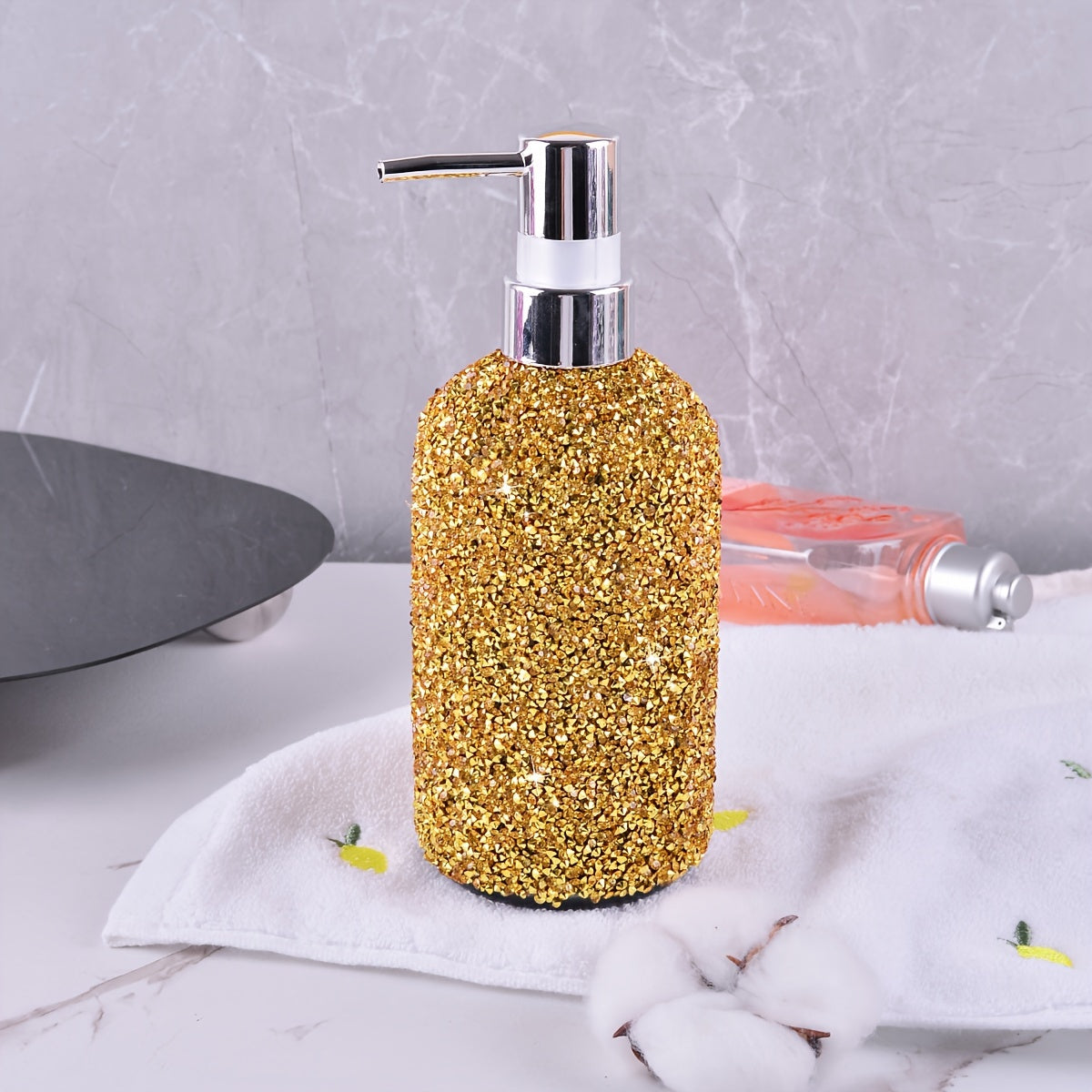 500ml Diamond-Inlaid Bubble Press Soap Dispenser - Refillable Shampoo, Body Wash & Lotion Bottle - Elegant Bathroom Accessory