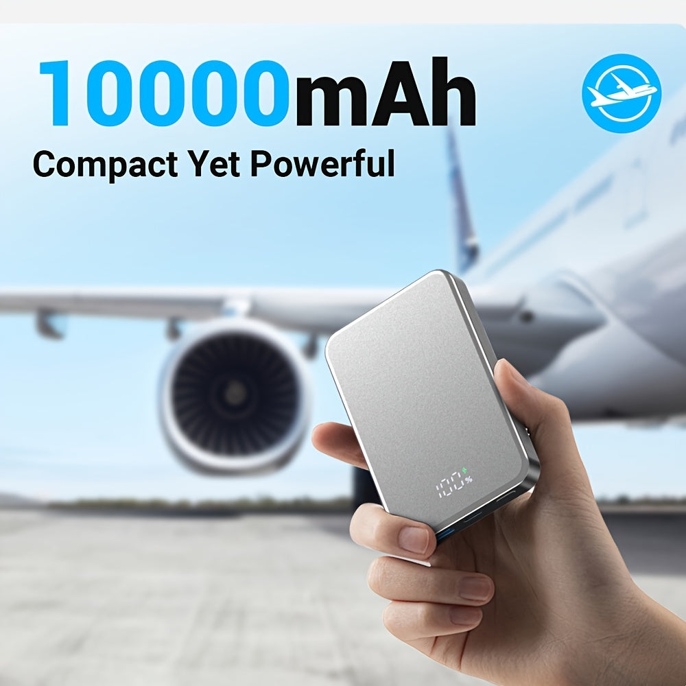 磁吸無線充電寶 10000毫安超薄快充移動電源 帶LED顯示屏 適用於iPhone 17/16系列及其他Qi相容手機
