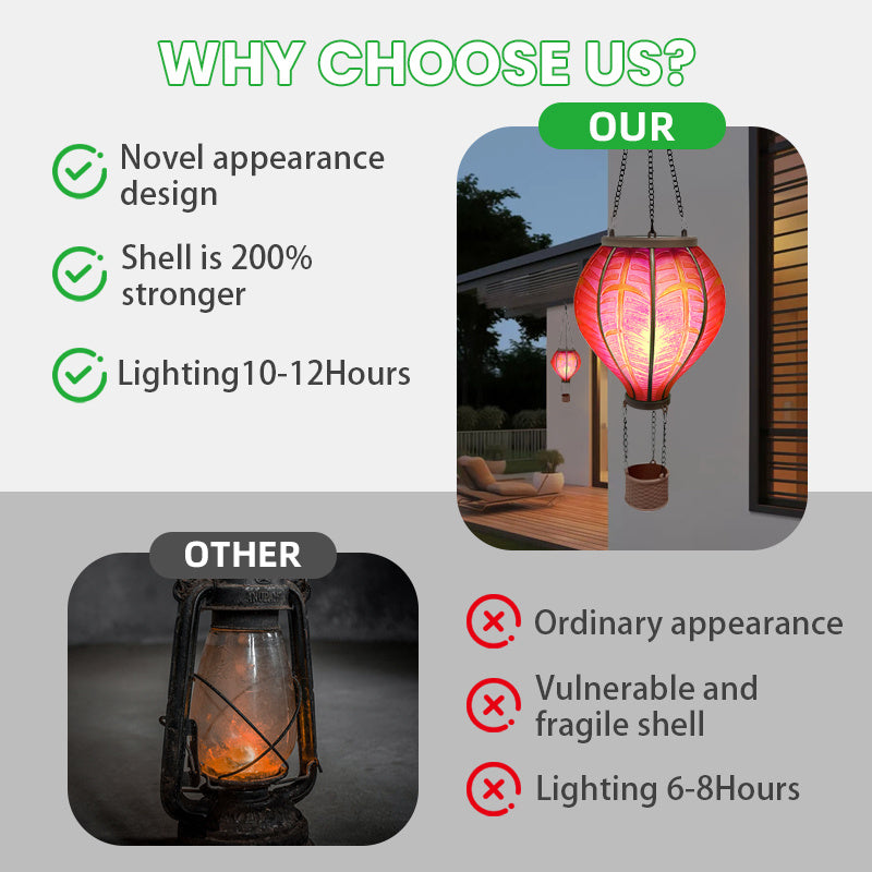 2pcs Hot Air Balloon Solar Light, Creative Flame Effect Hanging Lantern, Suitable for Garden, Courtyard, Porch, Lawn, Festival Celebration, Party, Camping Decoration, Outdoor Ambient Lighting