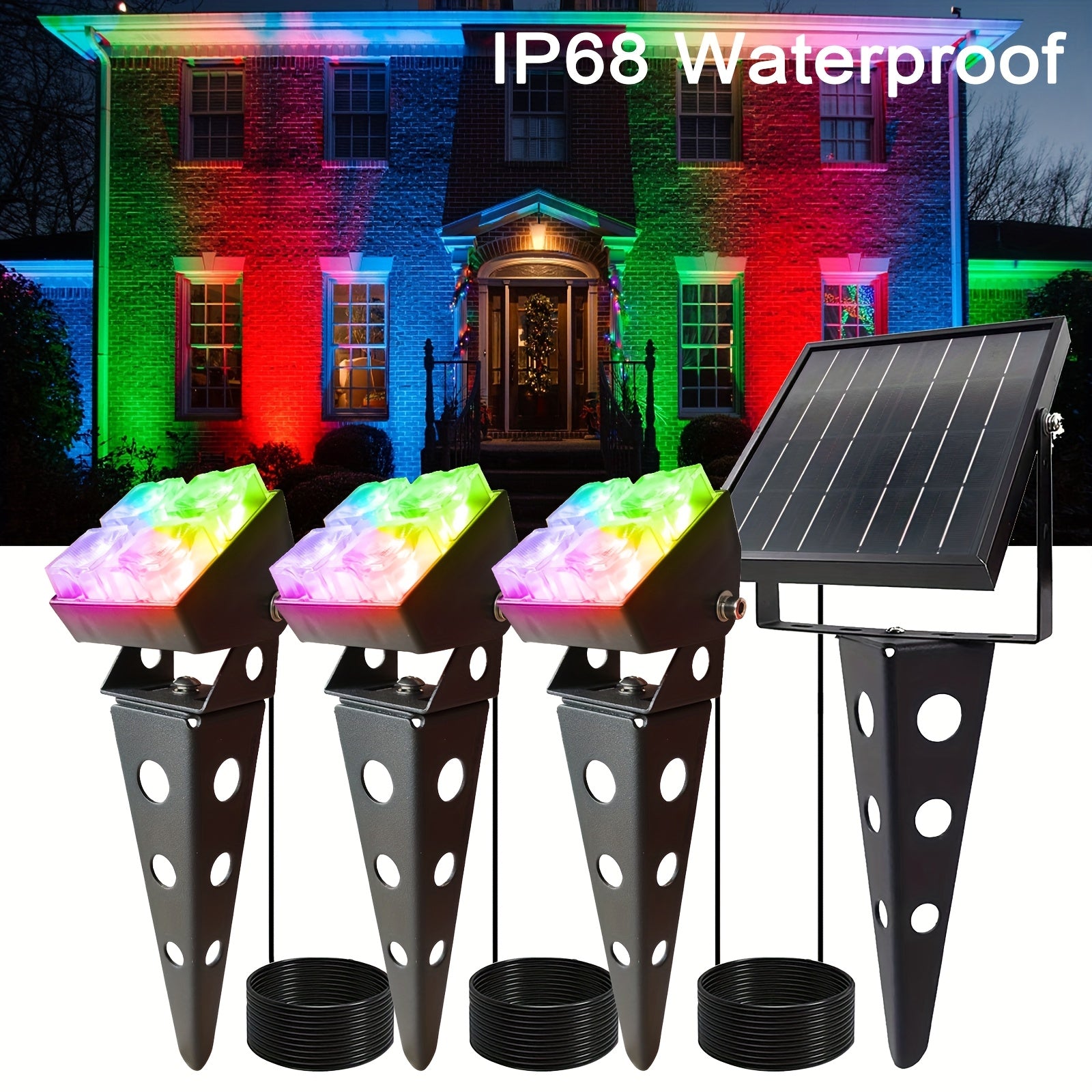 1pc color-changing solar light outdoor IP68 waterproof RGB landscape spotlight, 3-in-1 metal waterproof automatic switch dusk-to-dawn decorative light, outdoor spotlight suitable for houses, trees, gardens, courtyards