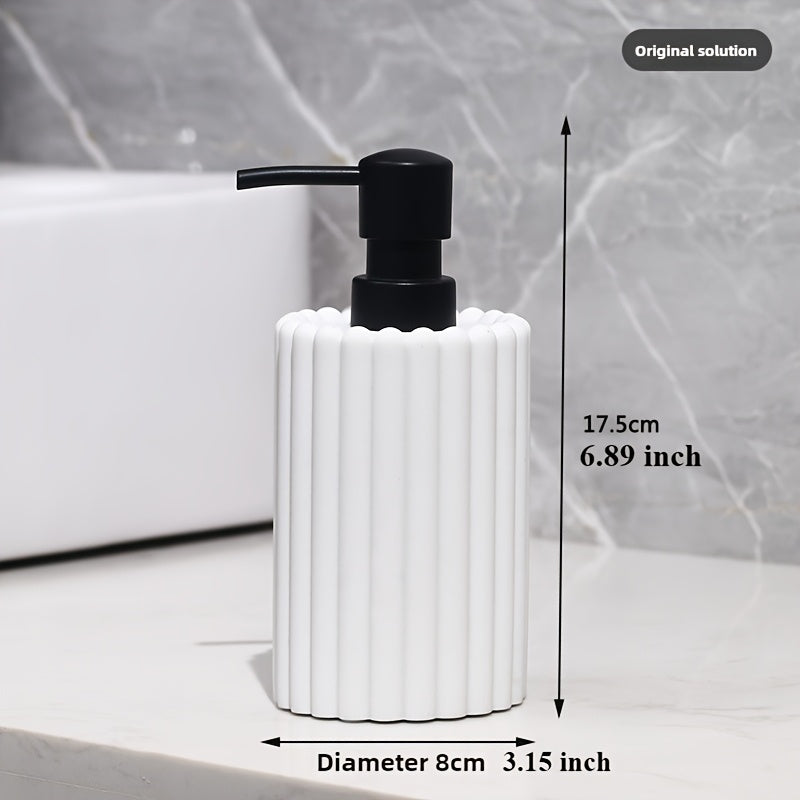 Cool Black Resin Bathroom Accessories & Toiletry Set - Includes Lotion Bottle, Storage Box & Tray, Multiple Colors Available, Vertical Stripe Rounded Design, Stylish & Textured