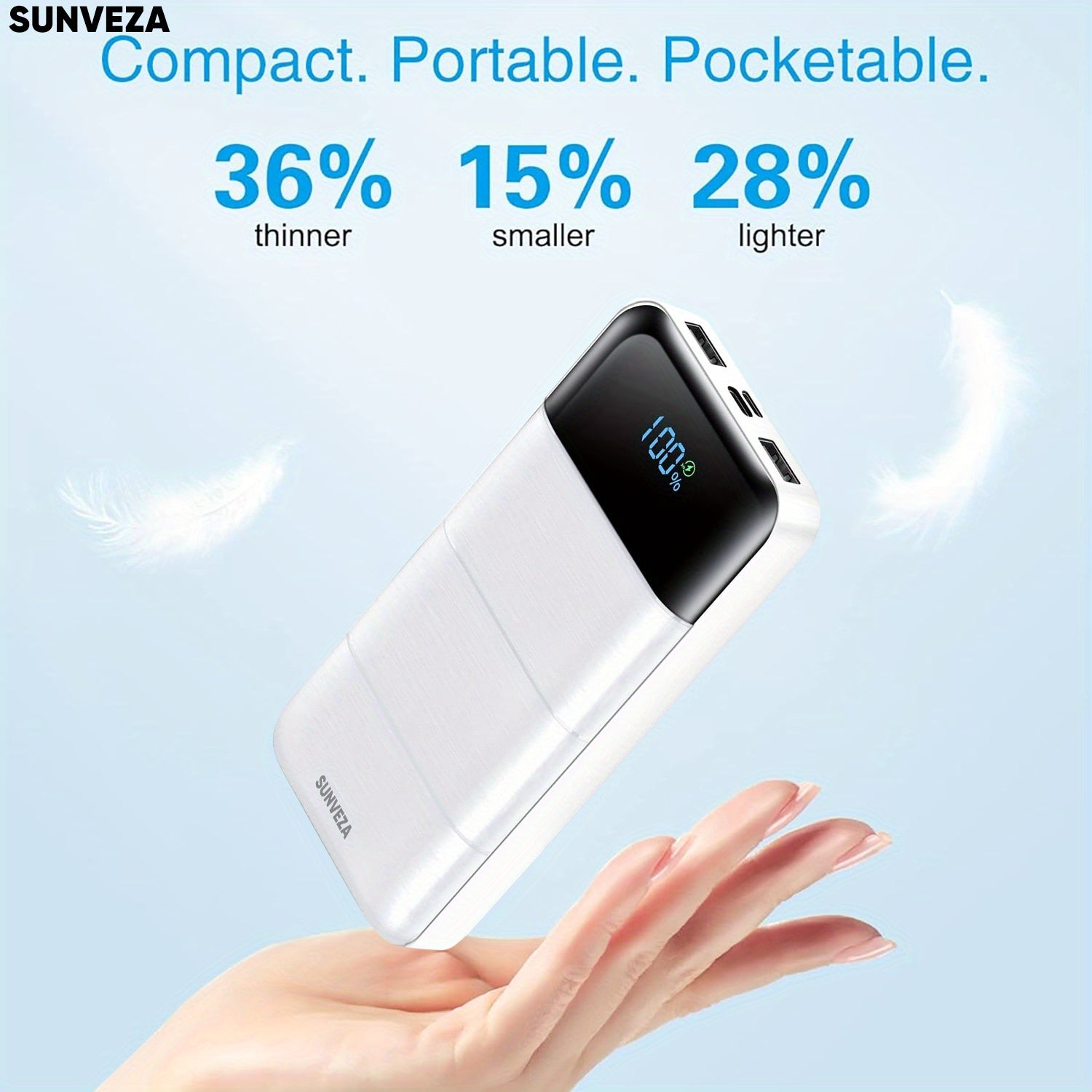 Portable Charger 32000mAh Large Capacity Power Bank with Built-in Cable, Fast Charging + Type-c Input/ Output Ports, Battery Pack with LED Display, Compatible with and more!