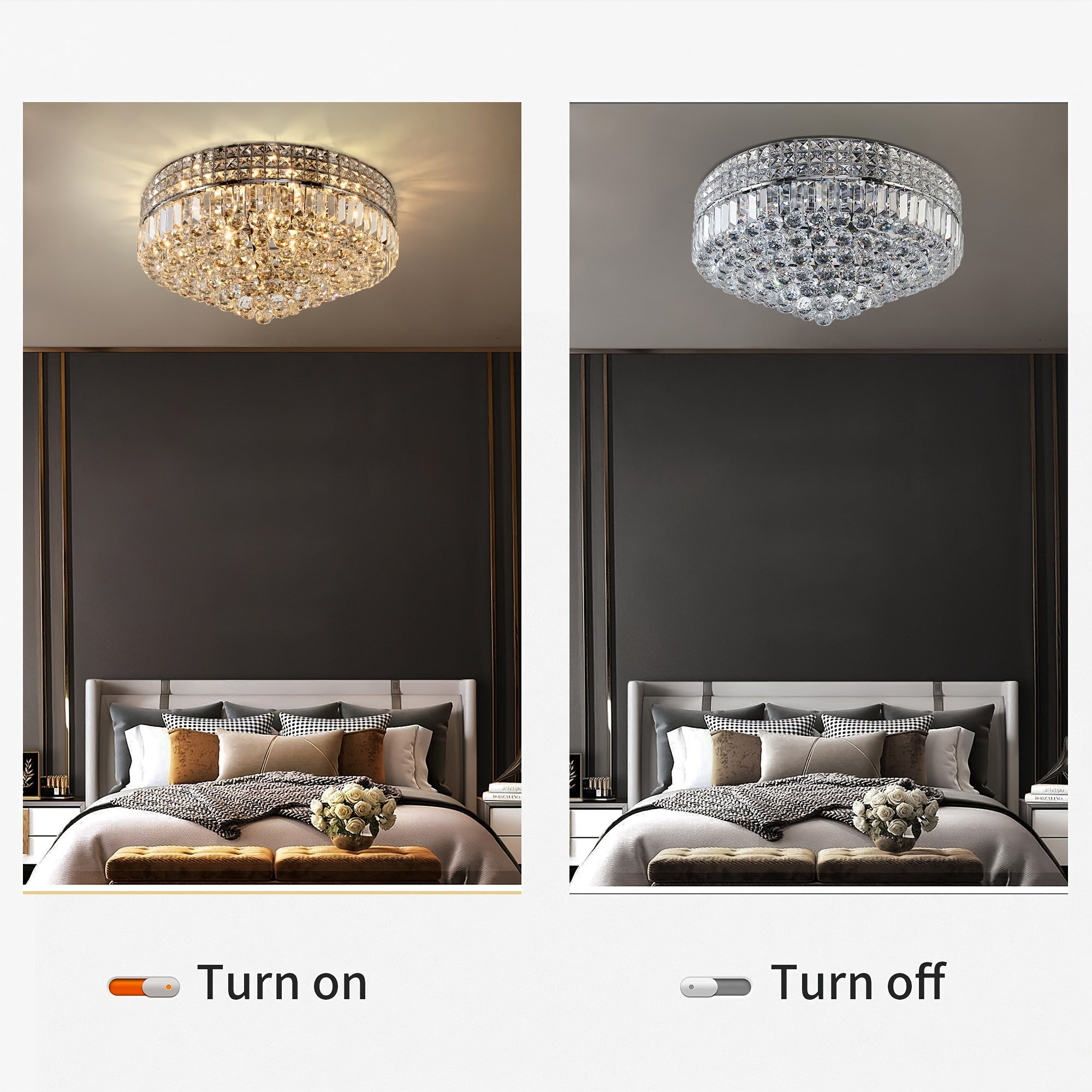 D16.54-Inch Modern Crystal Chandelier, Chrome Lamp Head, Round Raindrop Design, Perfect for Ceilings of Dining Room, Living Room, Bedroom and Bathroom