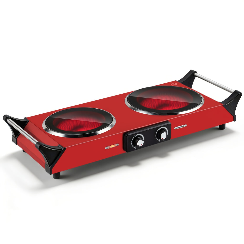 1800W Double Burner Electric Stove with Infrared Ceramic Cooktop, Dual Independent Controls & Cool-Touch Handles – A Portable Hot Plate for Home, Dorm, Camping & RV, Featuring Rapid Heating & Easy-Clean Surface