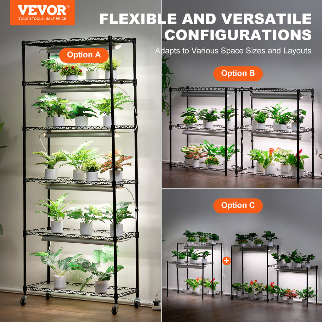 VEVOR DIY Plant Stand with Grow Light, 6-Tier, 192W, 70.9" H, Full Spectrum LED Plant Growing Shelf