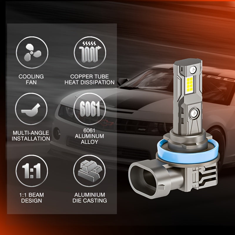 2Pcs H11 LED Bulbs Car Headlight Conversion Kit 6000K Cool Light High Power High Brightness High Beam Low Beam 1:1 Beam Design Copper Tube Heat Dissipation with Cooling Fan LED Car Light Car Programming Upgrade