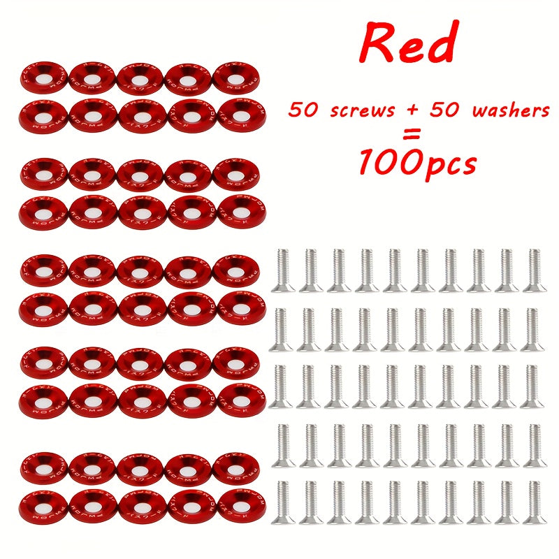 100pcs Aluminum Alloy M6×50 Car Modification Decorative Bolts, Fender/License Plate/Engine Bay Decorative Nuts, Multiple Colors Available, DIY License Plate Fasteners for Car Modification