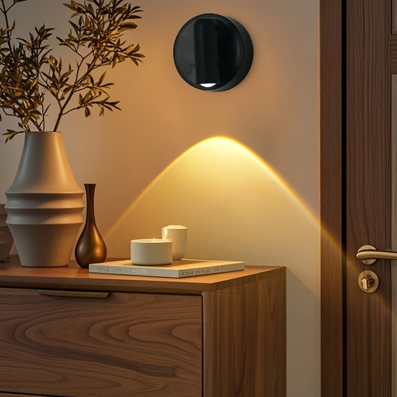 350° Rotatable Modern Style Round Sensor Wall Light, Ambient Spotlight, 3-Color Temperature Magnetic Sensor Wireless LED Spotlight/Wall Light: Rechargeable, Adjustable Warm/Cool/Neutral Light, Magnetic Installation, No Drilling Needed