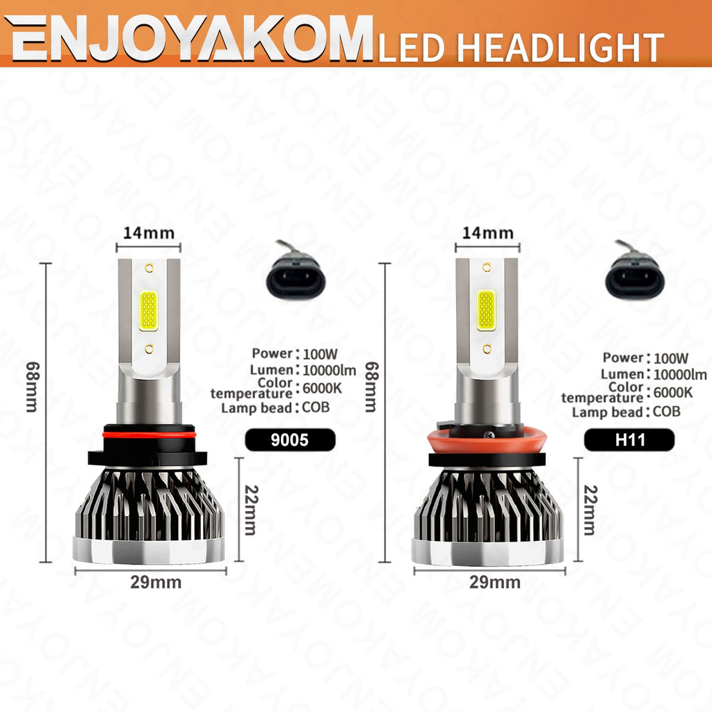 4-Pack 9005 H11 LED Headlight Combo Bulbs, High/Low Beam Super Bright White 6000K, No Battery Included