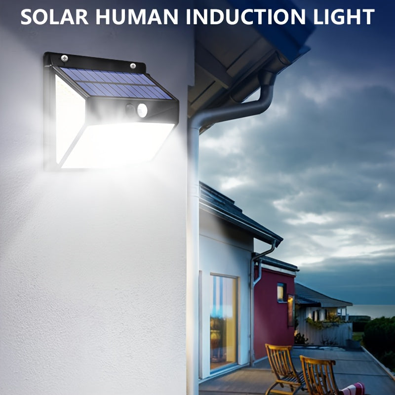 Outdoor Courtyard IP65 Exterior Wall Light, 318 LED Solar Motion Sensor Wall Light (3-Level Function) Security Solar Floodlight Suitable for Outdoor Fence Wall