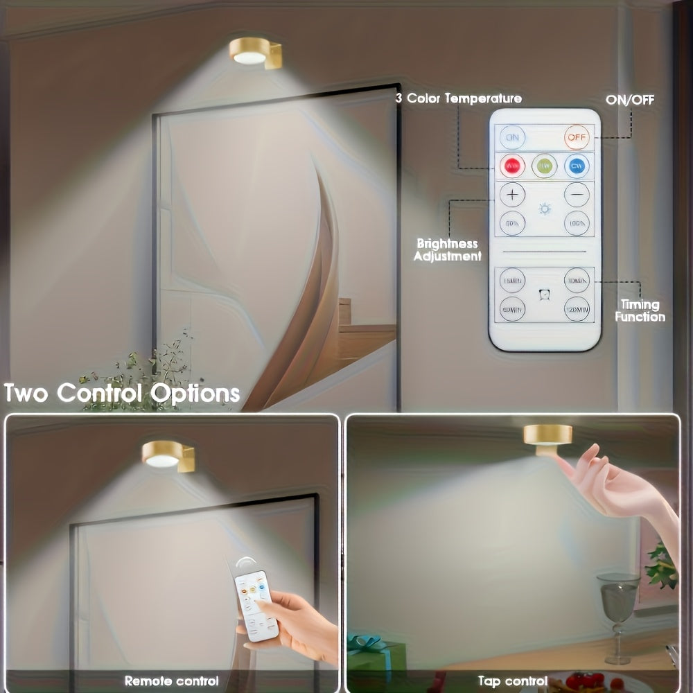 En: Black/Gold Round Smart LED Painting Light, Battery Operated (Battery Not Included), Remote Control Dimmable Timable Lamp for Photo Frame Art Portrait Home Wall Decor
