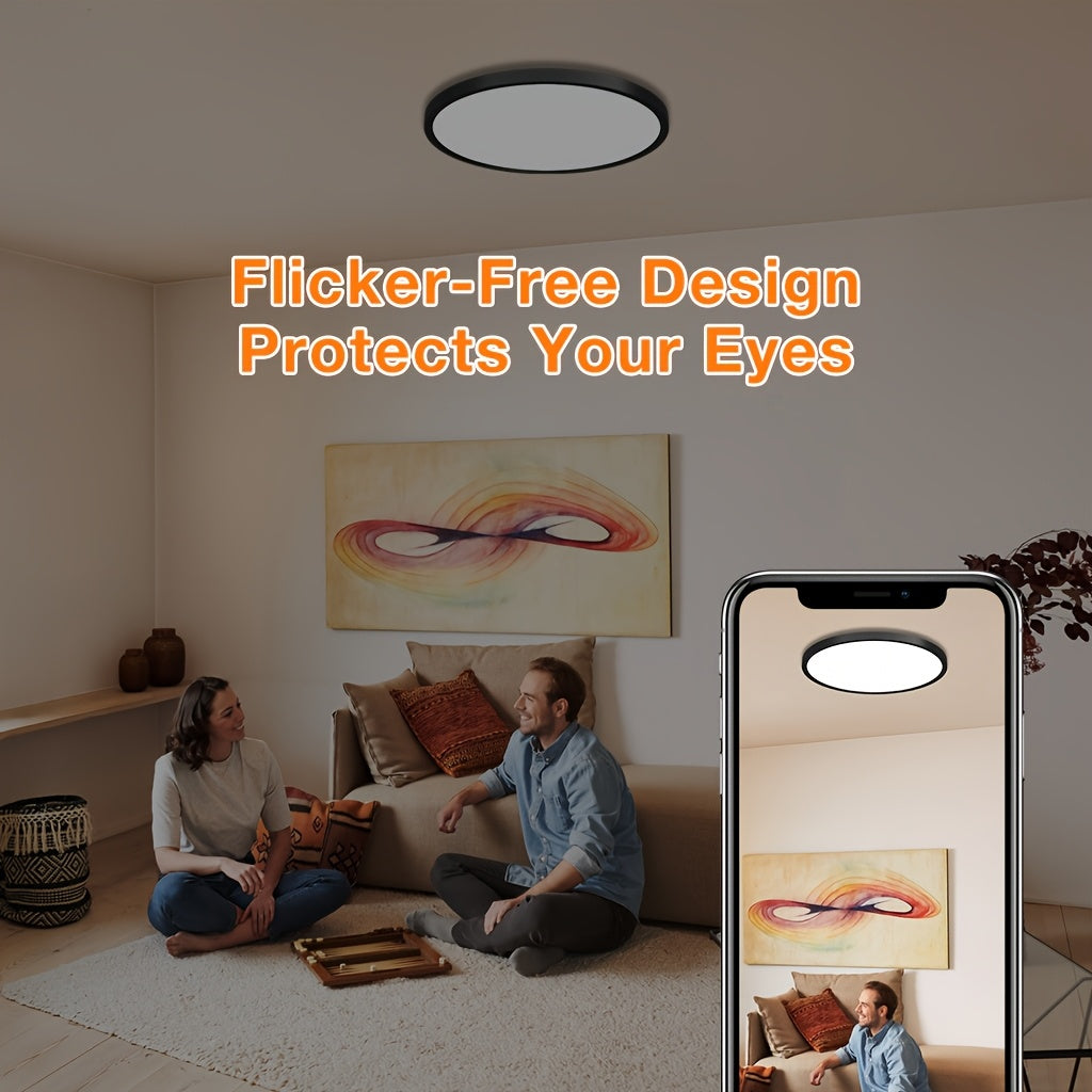 1/2/4-pack modern minimalist ultra-thin flush mount ceiling light - dimmable 2400 lumens, 3 color temperatures (warm/cool/daylight), plug-and-play 24W, 120V, black suitable for large spaces/high ceilings (plastic housing, ETL certified)