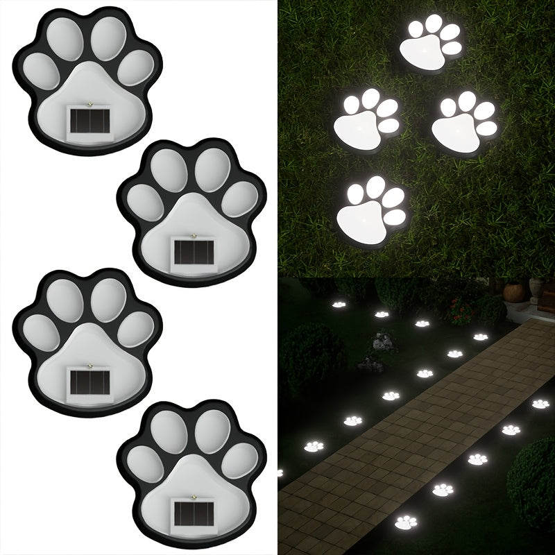4個太陽能LED狗爪路徑燈 - 戶外爪印地燈，適用於草坪小徑花園裝飾景觀照明，可愛狗爪地燈