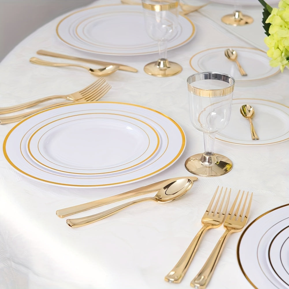 300-Piece Plastic Silver Plates – White & Silver Disposable Plate Set Includes 60 Dinner Plates, 60 Dessert Plates, 60 Forks, 60 Spoons, 60 Knives
