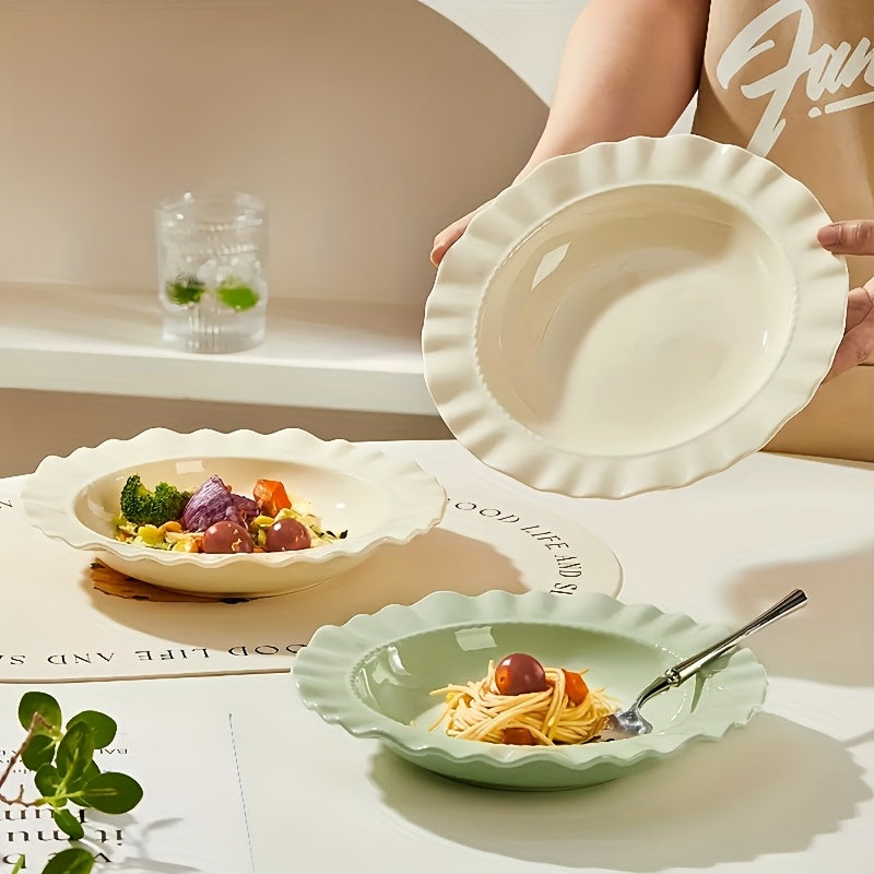 Cream-Style French Lace Western Dinner Plate, Reusable PP Plastic Home Tableware, Serving Plate, Soup Plate, Deep Plate & Bowl Set – Perfect for Cold Dishes, Deli, Desserts, Party Food, Stackable Storage