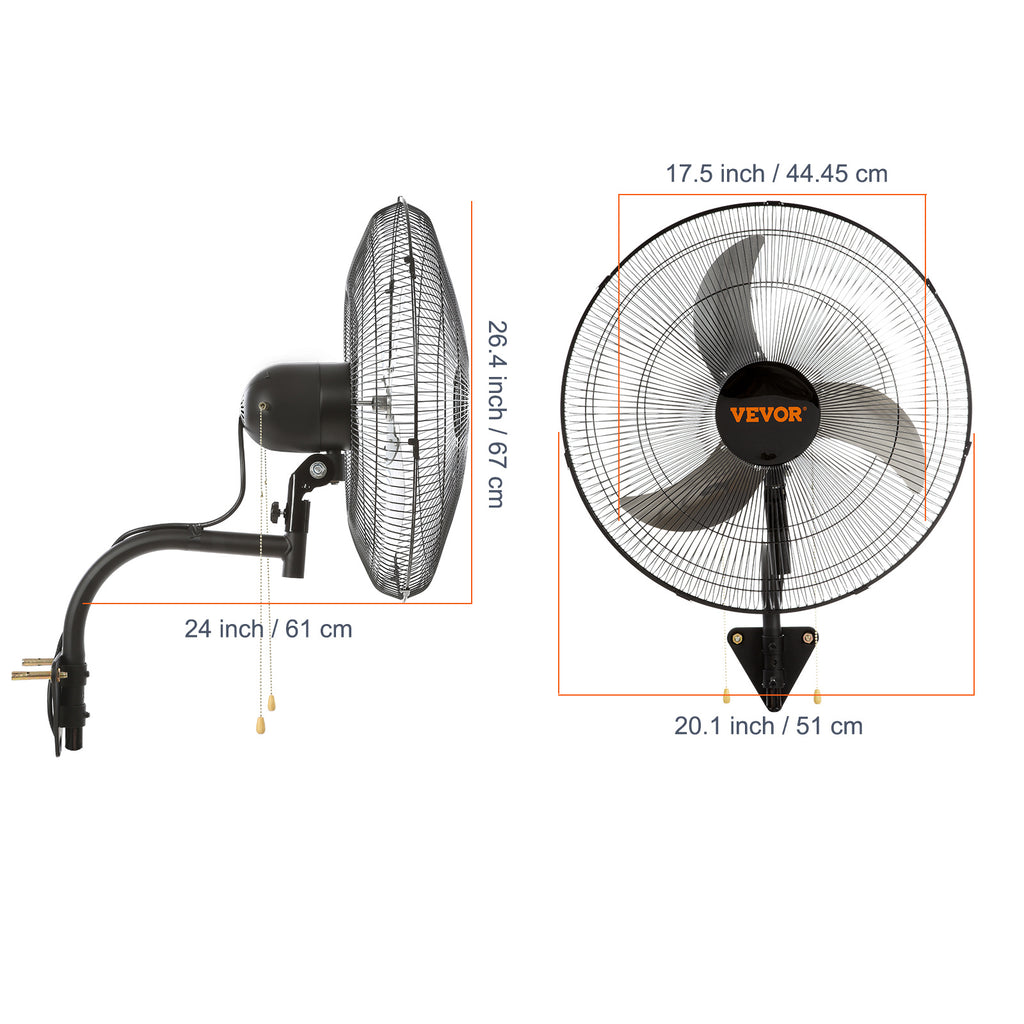 VEVOR Wall Mount Fan, 1/2 Pack, 18 Inch Oscillating, 3 Speed Settings, Max 4000 CFM, Industrial Indoor Fan, Ideal for Commercial, Residential, Warehouse, Greenhouse, Workshop, Basement, Garage, Black
