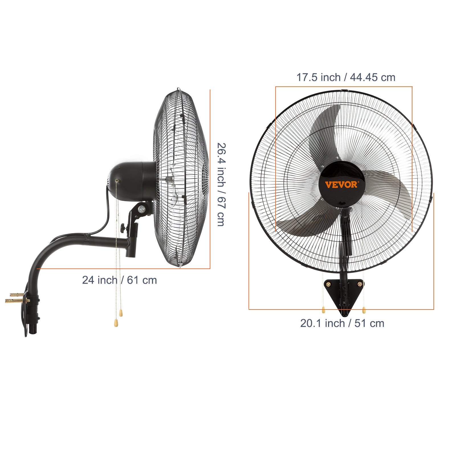 VEVOR Wall Mount Fan, 1/2 Pack, 18 Inch Oscillating, 3 Speed Settings, Max 4000 CFM, Industrial Indoor Fan, Ideal for Commercial, Residential, Warehouse, Greenhouse, Workshop, Basement, Garage, Black