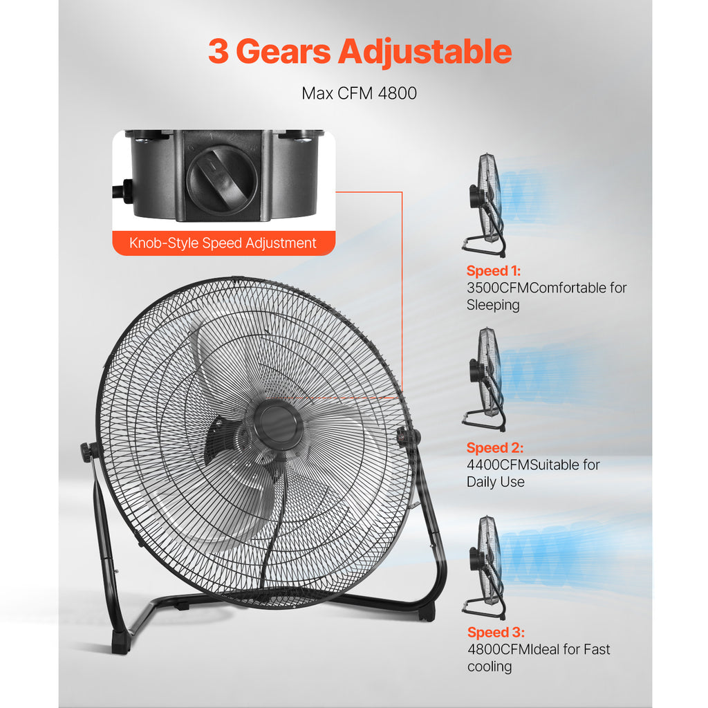 VEVOR 14-20 Inch Floor Fan, 3 Speed, 360° Adjustable Tilt, High Speed Industrial Fan, 1/2 Pack