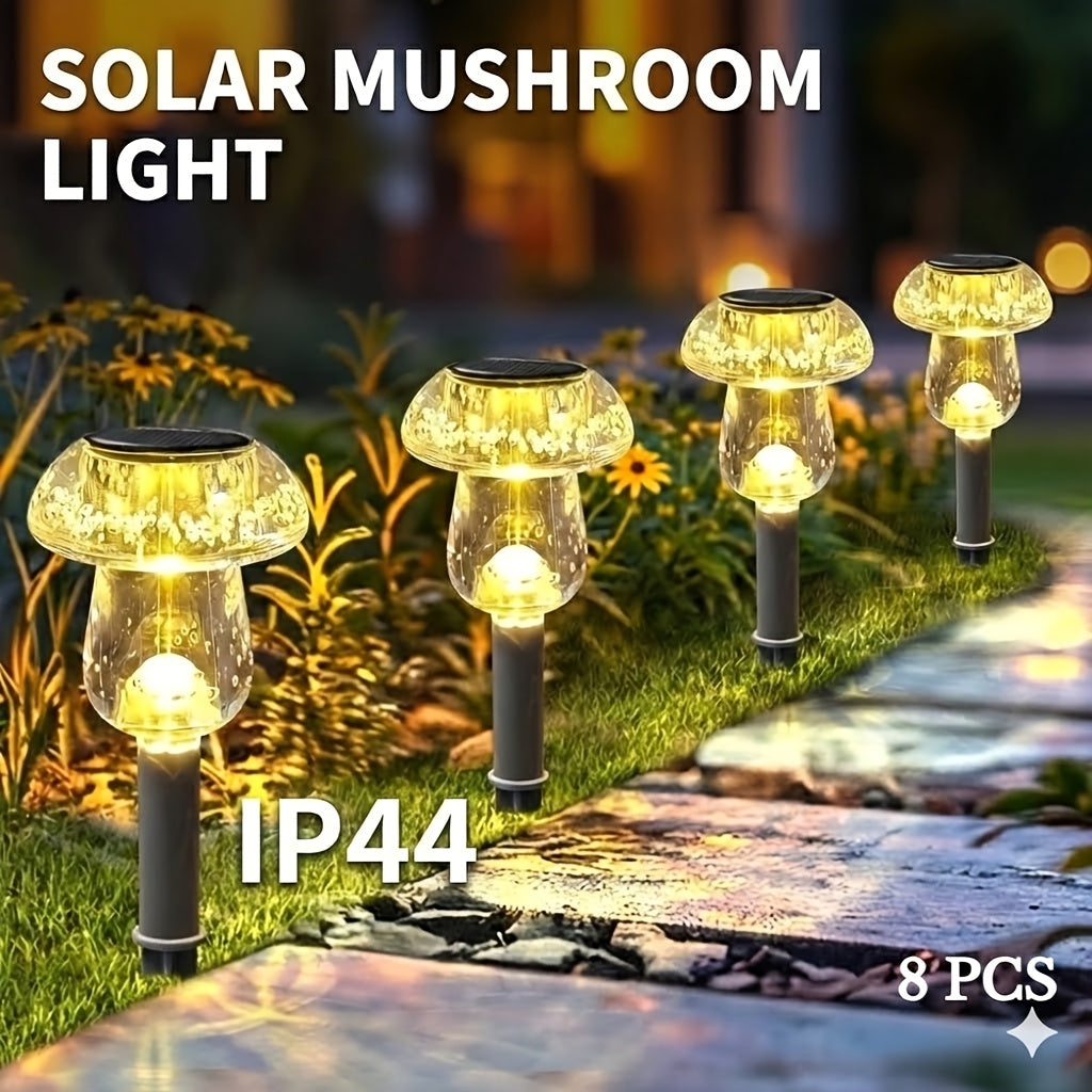 8-Pack Solar Mushroom Light | Color Changing & Warm White LED Small Path Light, Suitable for Garden, Lawn, Courtyard, Landscape, Walkway, Pathway and Backyard Decoration, IP44 Waterproof Rating, Solar Charging, Semi-Flush Mount Installation