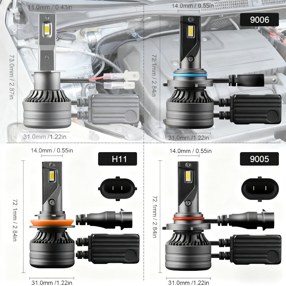 2 Reliable LED Car Headlights 9005/9006/H11 Models 200W Power 360° Beam Angle 60000 Lumens 800% Brightness Auto Lamps Durable Aluminum Housing Practical Modern Vehicle Accessory High-Performance Stable