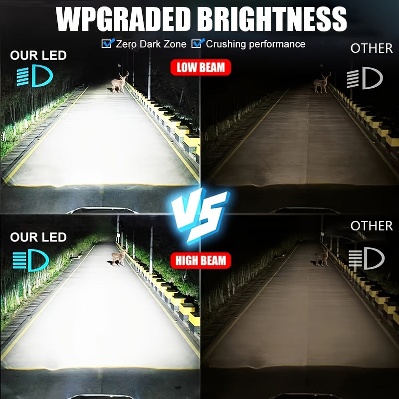 Set of 2 H7/H4/H8/H9/H11/H18/9005/HB3/9006/HB4 Hi/Lo Lighting LED Car Lights, Providing 59500 Lumens and 360W of Intense Brightness. These Plug-and-Play Canbus Headlights Feature a Projector Beam