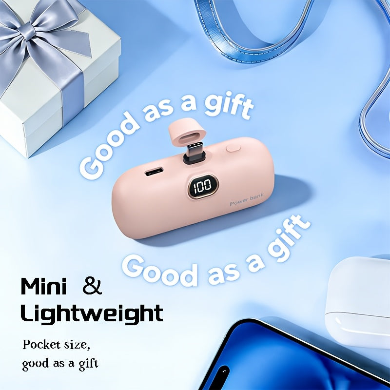 5000Mah Portable Battery Pack, Compact USB-C Charger, Small Travel Charger with LED Power Indicator, Pocket-Sized Power Bank, Lightweight Charger Compatible with for iphone 16/15 And Other USB-C Devices