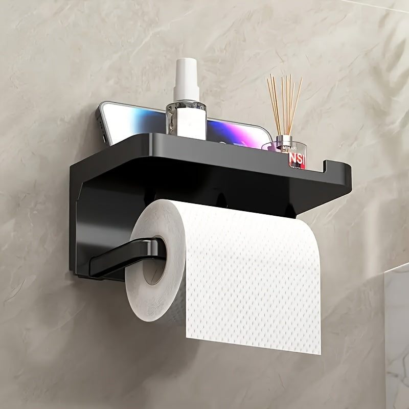 1pc Bathroom Shelf / Toilet Paper Holder - Wall Mount Drill Required, for Toilet & Washroom, Face Washing Storage Shelf