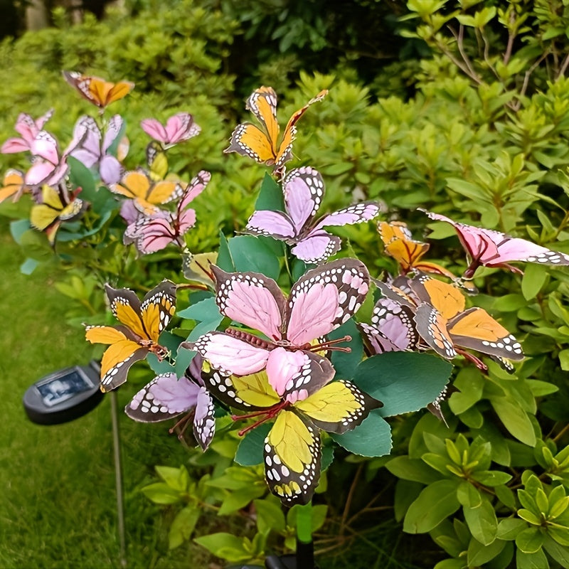 One/Two Piece Solar Butterfly Tree Light Outdoor Courtyard Decoration Butterfly Lawn Ground Insert Light Colorful Light Simulated Butterfly Flower Light