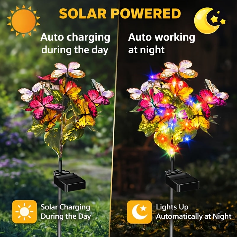 Solar Courtyard Garden Light - Latest Outdoor Solar Light, Colorful Large Butterfly Decoration, Large Size Solar Panel, More Realistic Butterfly Flowers (2/4/8 Sets) Christmas Holiday Decoration