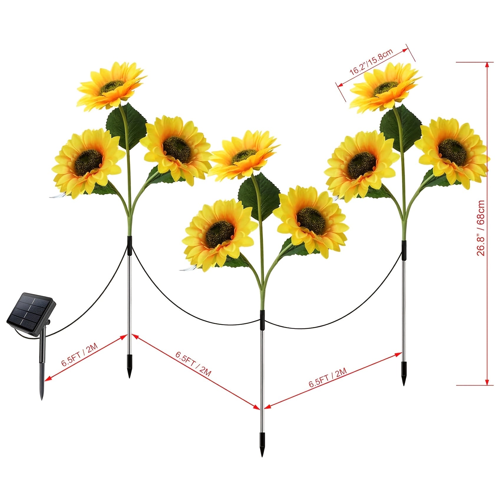 Upgraded 3-Piece Solar Garden Light Set, Includes 9 Sunflower Lights, IP65 Waterproof Outdoor Artificial Flower Solar Light Courtyard Decoration, Automatic On/Off Solar Decorative Light Suitable for Lawn, Courtyard, Porch, Flower Bed