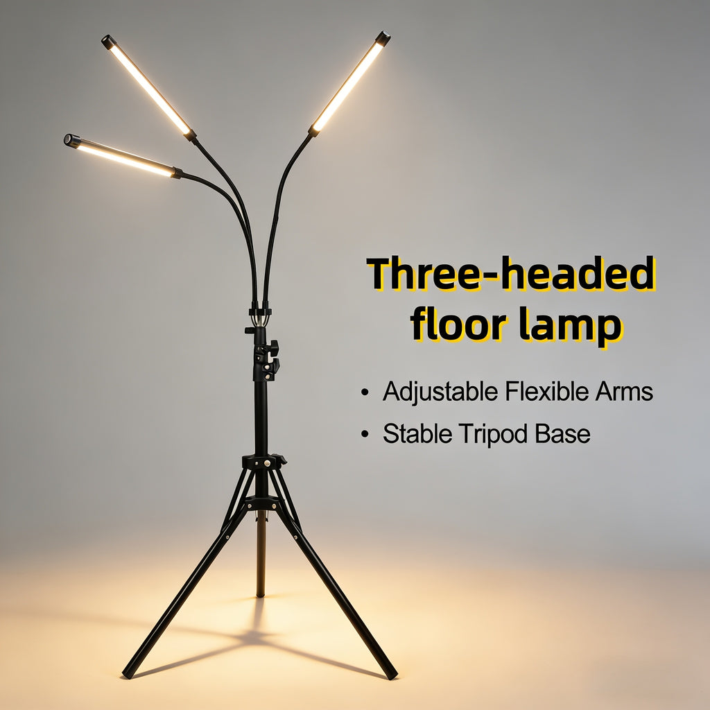 Adjustable Height Tripod 3-Head Plant Grow Light, High Lumen Output, Powered Design with Timer & Brightness Control, Full Spectrum Floor Standing Grow Lamp, Perfect for Small Plants, Vegetables and Fruits