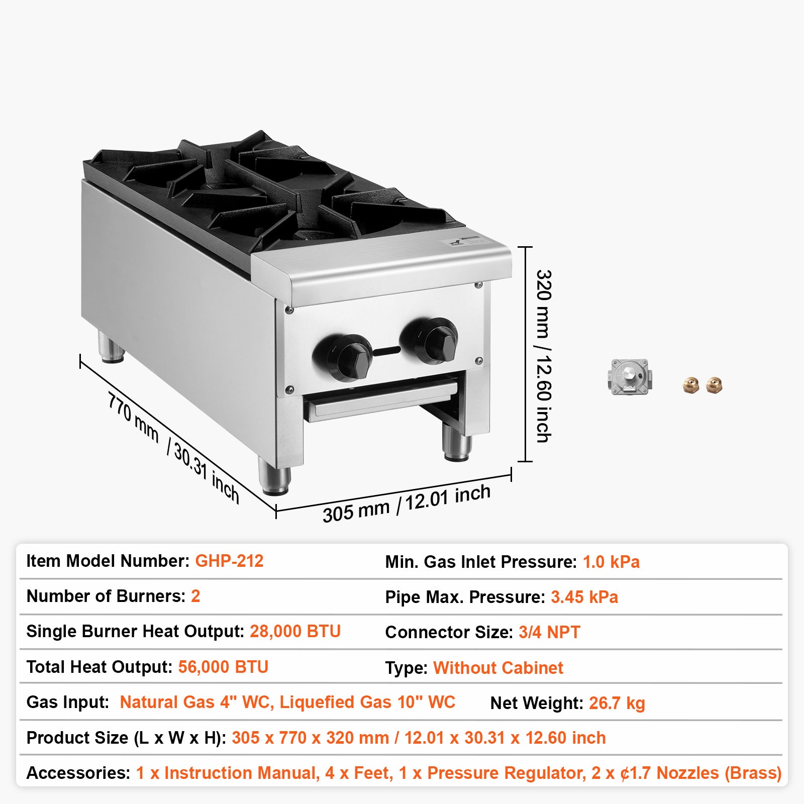 VEVOR Commercial Stove, 2-Burner Cooktop, Countertop Cooking Heating Plate, Kitchen Appliance