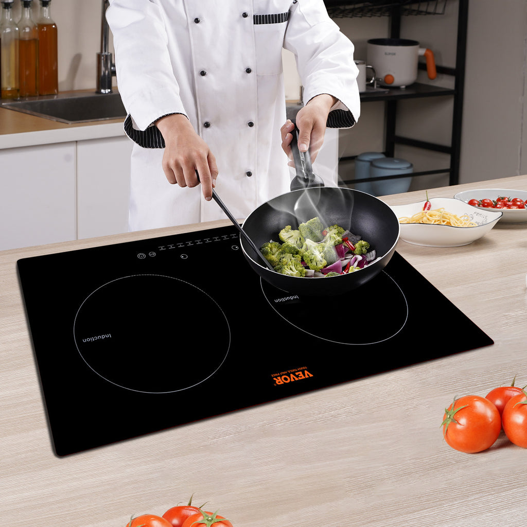 VEVOR Induction Cooktop, 2 Burners, 24-Inch Induction Stove, Built-In Magnetic Stove, 1800W, 9-Level Multi-Function Burner, LED Touch Screen, with Child Lock & Over-Temperature Protection