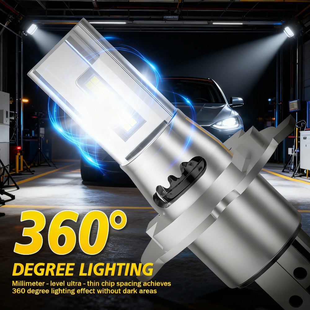 2 High Power CSP Chip LED Car Lights Canbus Error-Free 200W 60000 Lumens High Brightness LED Bulbs, Equipped with Fast Silent Cooling Fan, 300m Stable Illumination Distance, Plug-and-Play, 800% Reliable Brightness