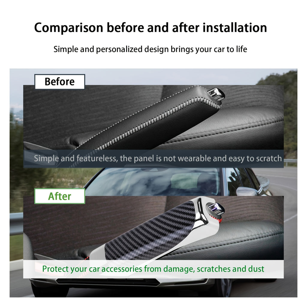 Universal Handbrake Cover, ABS Plastic Material, Carbon Fiber Look Design, Aimed at Enhancing SUV Interior, Compatible with Multiple Car Models