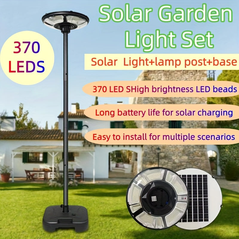 1PCS 370LED Solar Courtyard Light Set, Portable Camping Light with Water Tank, Light Pole, Courtyard Light Head, 78-Inch Tall Pole, Remote Control Path Light, Long-Lasting Dusk-to-Dawn Outdoor Light, Motion Sensor Integrated Street Light