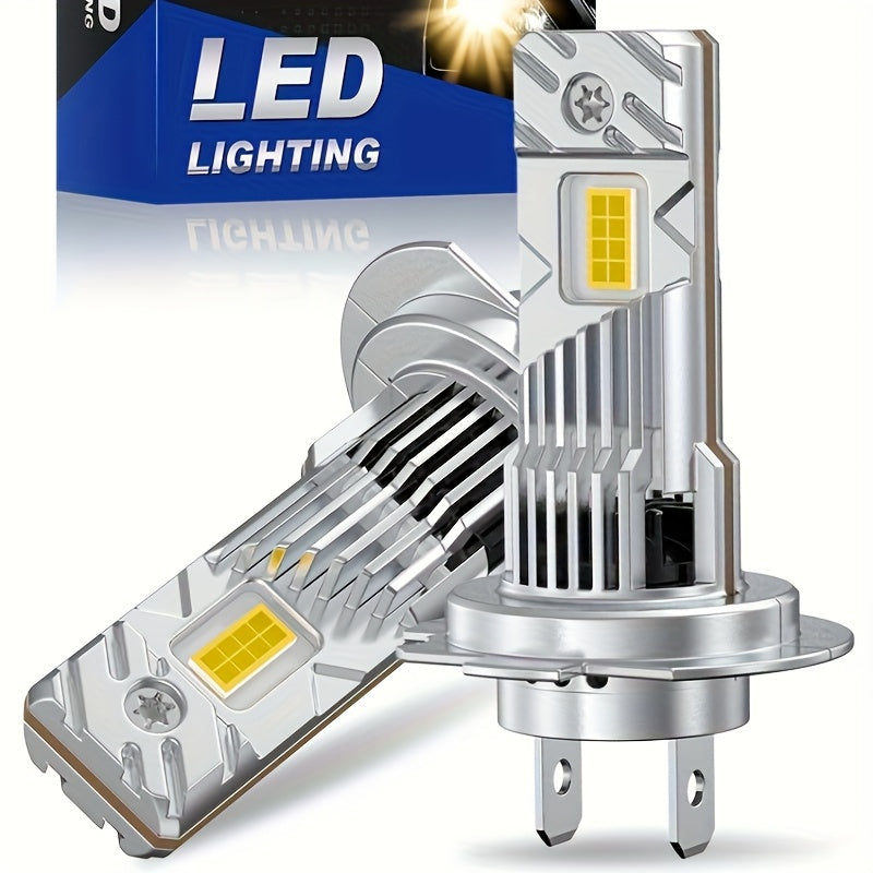 This is a set of two H7 LED headlights, offering 300W and 30000 lumens of brightness, designed for high beam and low beam functions. They are Canbus compatible, ensuring error-free operation, feature turbo fan cooling