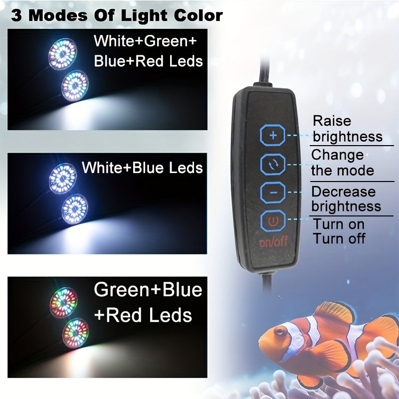 USB Aquarium LED Light, Clip-On Fish Tank Lamp, Full Spectrum Dimmable Plant Grow Light, 360° Rotatable Decorative Lamp