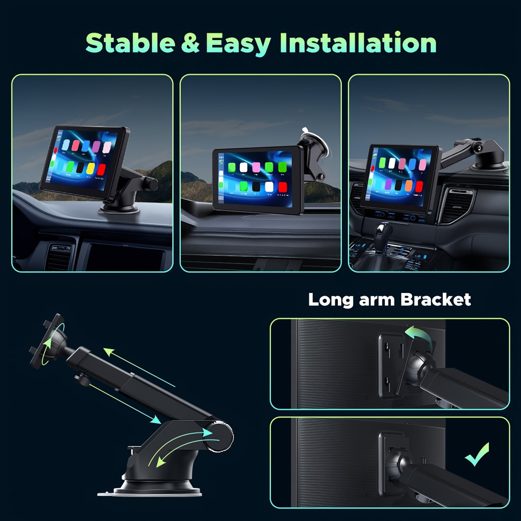 Lamtto Carplay Car Display, 7-Inch Wireless Portable Device, Compatible with Android System, Features GPS Navigation, Screen Mirroring, Voice Control & AUX/FM Functions