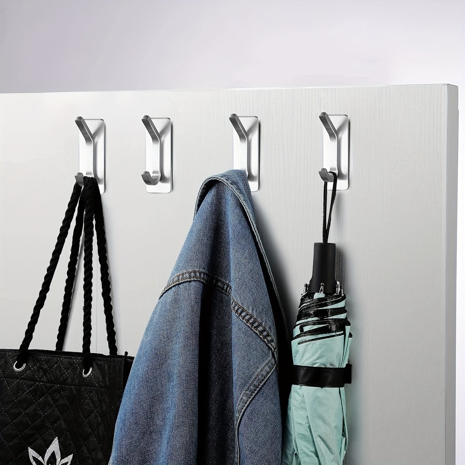2 or 4 Pack No-Drill Adhesive Hooks - Stainless Steel for Clothes, Towels, Robes, Hats, Keys - Bathroom, Toilet, Bedroom, Dorm, Kitchen, Garage Storage