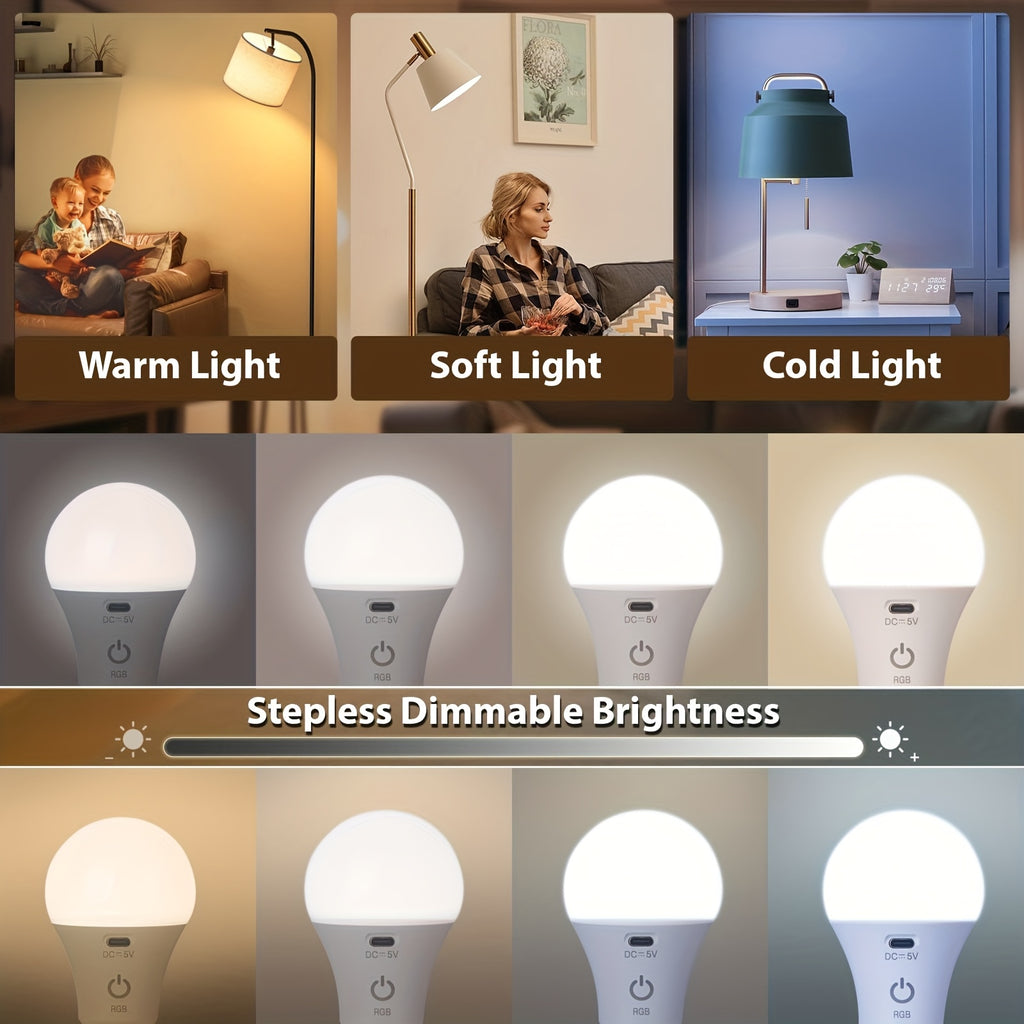 Rechargeable LED bulb with remote control, detachable, ambiance light, table lamp, wall lamp, puck light, emergency light, 15 colors lighting, USB rechargeable LED bulb with hook - portable high brightness, suitable for bedroom, living room
