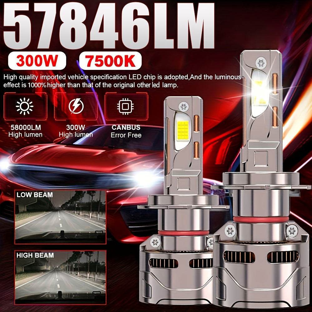 2-Pack H7 Car LED Headlights High Brightness LED Bulbs 57846 Lumens 1000% High Beam Brightness Increase H1 H4 H7 H11 HB3/9005 HB4/9006 HIR2/9012 Models Easy Installation No CANBUS Error - B83