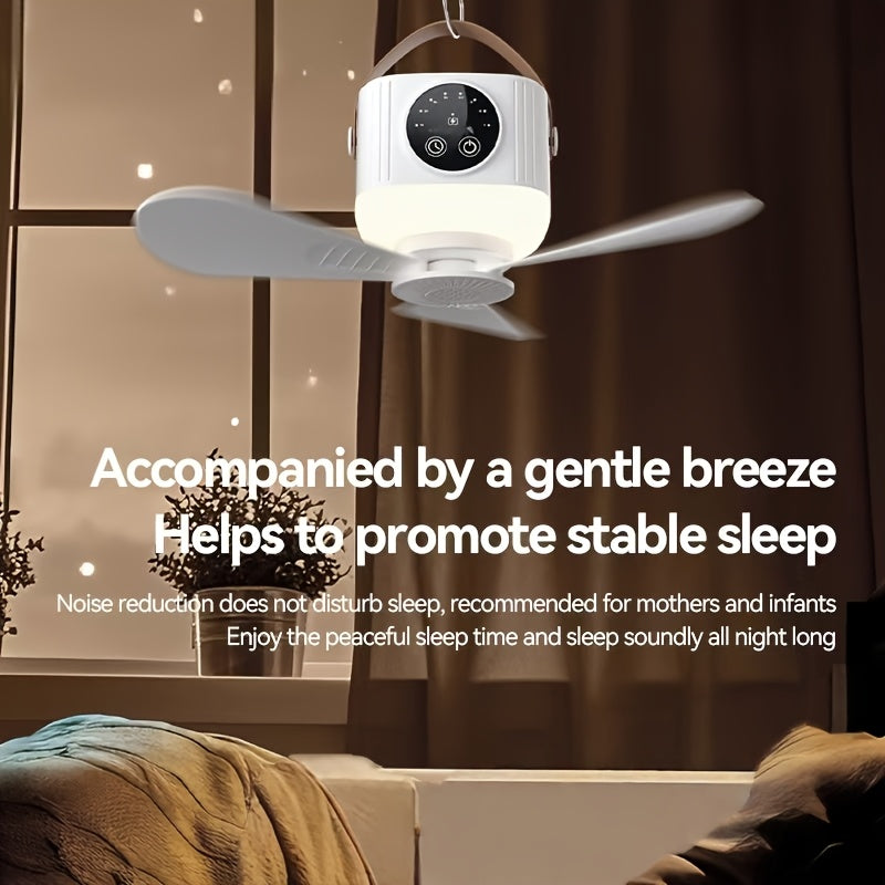USB Dormitory Ceiling Fan, Touch Stop Design, 4 Speed Levels, 4 Timing Modes, 3 Ambient Light Modes, Remote Control, Strong Wind Quiet Operation, Ideal for Camping, Home, Bedroom, Office, Dormitory and Workshop
